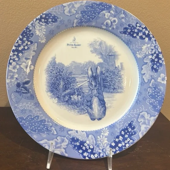 Peter Rabbit Dinner Plates Set Of 2 Easter Beatrix Potter, 10.5 "NEW Blue Toile - Picture 2 of 2